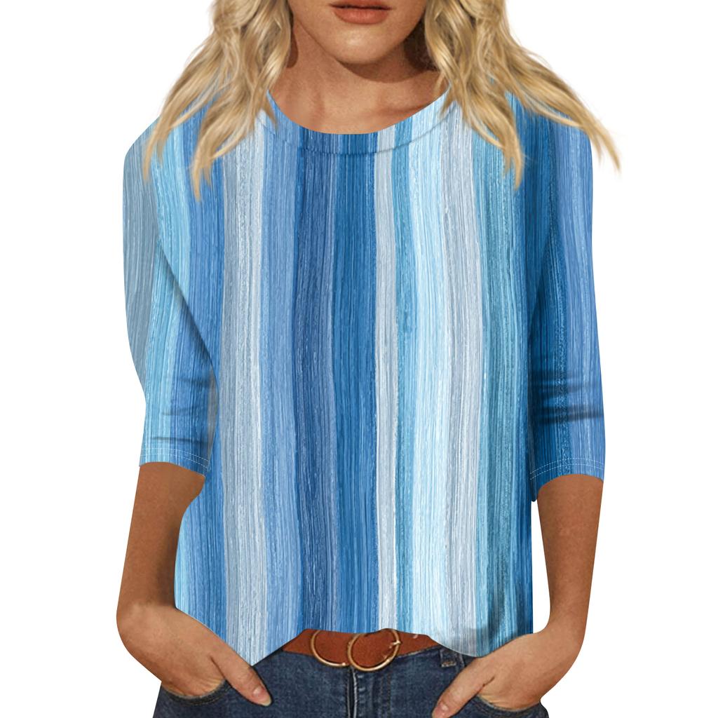 Женская модная повседневная футболка с круглым вырезом, рукавом три четверти и градиентным принтом