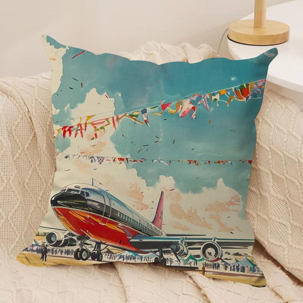 Aircraft Airplane Cool Cushion Cover Soft Plush Fabric Double-Sided Printed Sofa Cushion Cover For All Seasons Home Decor Gift