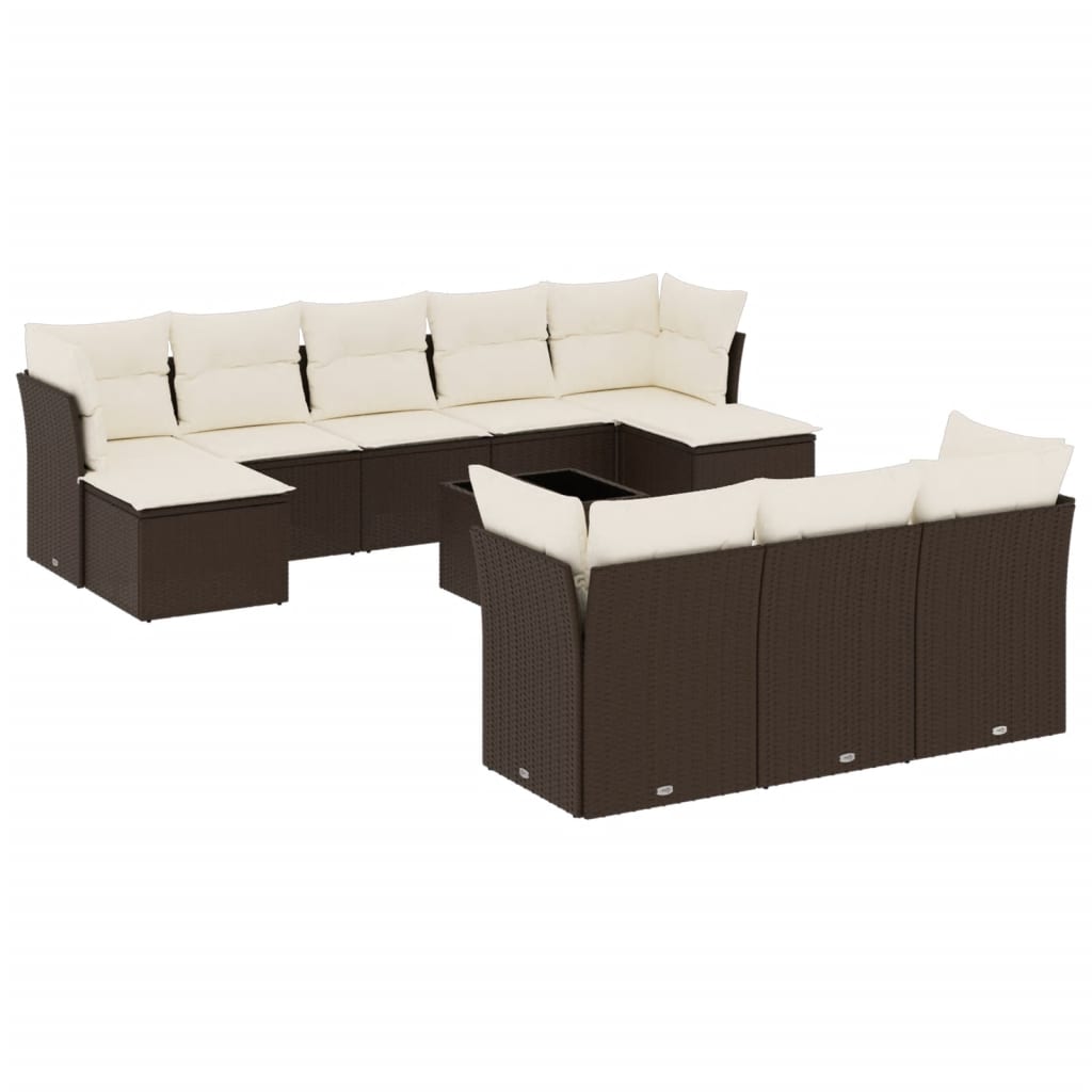 11 piece Garden Sofa Set with Cushions Brown Poly Rattan