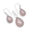 Natural Rose Quartz Gemstones 925 Sterling Silver Tear Drop Pendant Dangle Earrings Jewelry Sets For Women & Girls