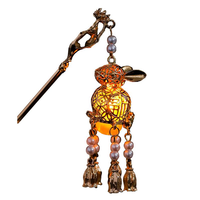 Заколка-фонарик со светящейся кисточкой для фестиваля середины осени — аксессуар для пучка в стиле дворца Западного озера