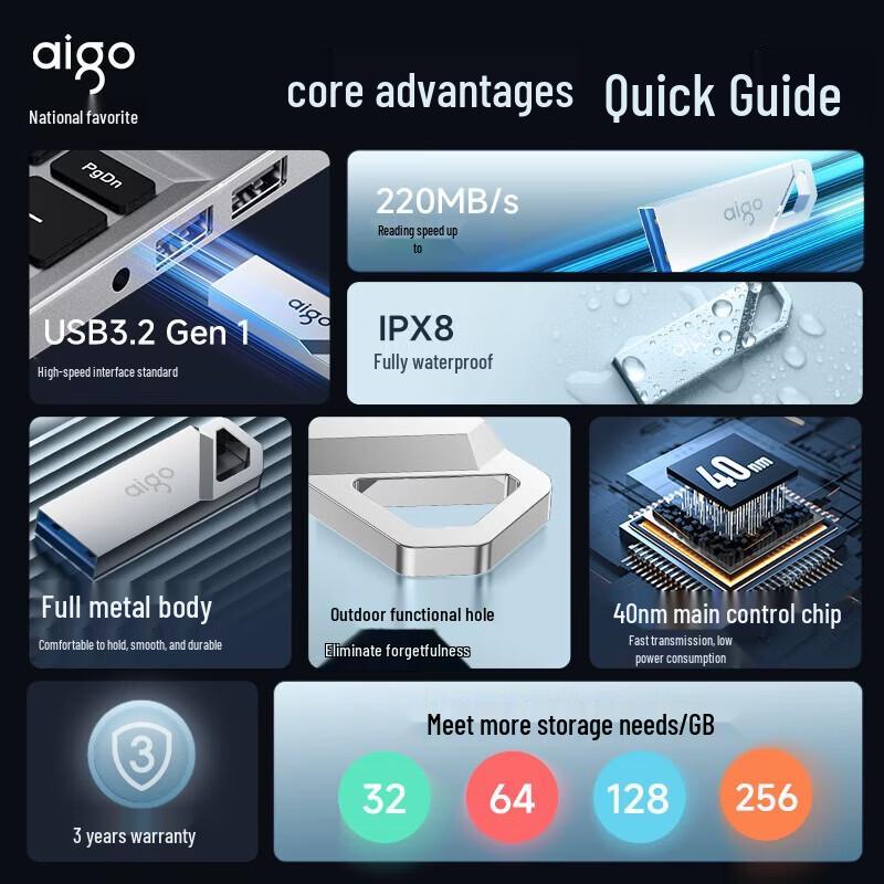 Aigo U315 64 ГБ USB 3.2 Gen 1 Металлический флеш-накопитель