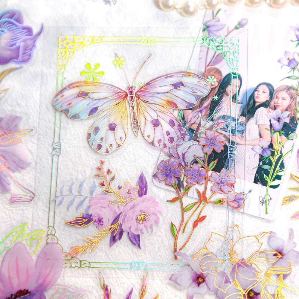 Handmade Butterfly Flower Sticker Decorative Ice Crystal Collage Decals Goo Card