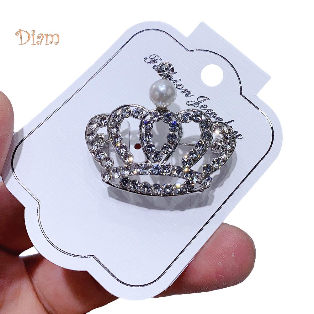 Diamonding Jewelry Crown Shape Crystal Stone Faux Pearl Lapel Brooch Pin Suit Collar Badge