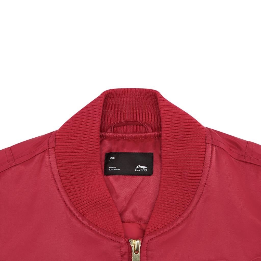 Li Ning Серия Спортивный Стиль Куртка из хлопка с воротником-стойкой, вышитым узором и надписью, парная куртка унисекс AJMW199-4