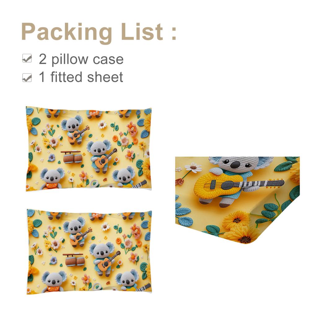 Three-Piece Bed Linen Set In A Warm Shade Of Mustard With 2 Pillowcases, Suitable For The Bedroom (Animal, Souvenir)