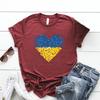 Футболка с флагом Украины Футболки с рисунком сердца Украины Женские футболки с коротким рукавом и круглым вырезом Футболки с надписью «Любовь и мир» Женская одежда