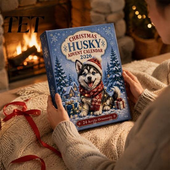 Acrylic Pendant Box Husky Christmas Advent Calendar 2026 with 24 Unique Pendants for Tree Decorations, Party Favor Cute Dog Themed Holiday Countdown