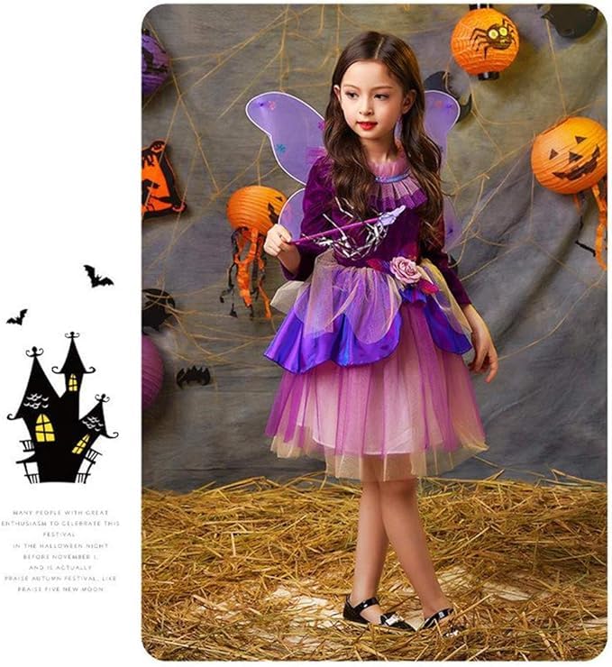 Formemory Fairy Costume, Princess, Halloween Witch Cosplay, Flower Fairy Costume, Kids' Girls' Halloween Cosplay Dress, Magic Wand Wing Costume,