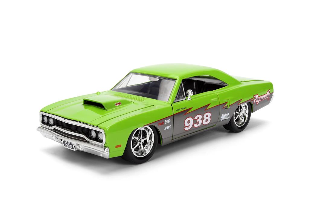 Jada Toys Big Time Muscle 1970 Plymouth Road Runner Diecast Car Opening Rubber Tires 124 – Doors, Hood, Trunk, (Glossy Green)