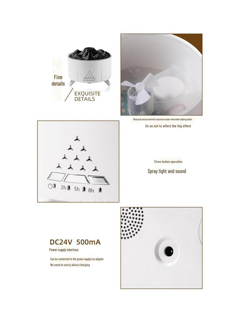 Ароматерапевтический увлажнитель воздуха Volcano: Bluetooth-динамик, диффузор эфирных масел, большой объем тумана, таймер, дистанционное управление.