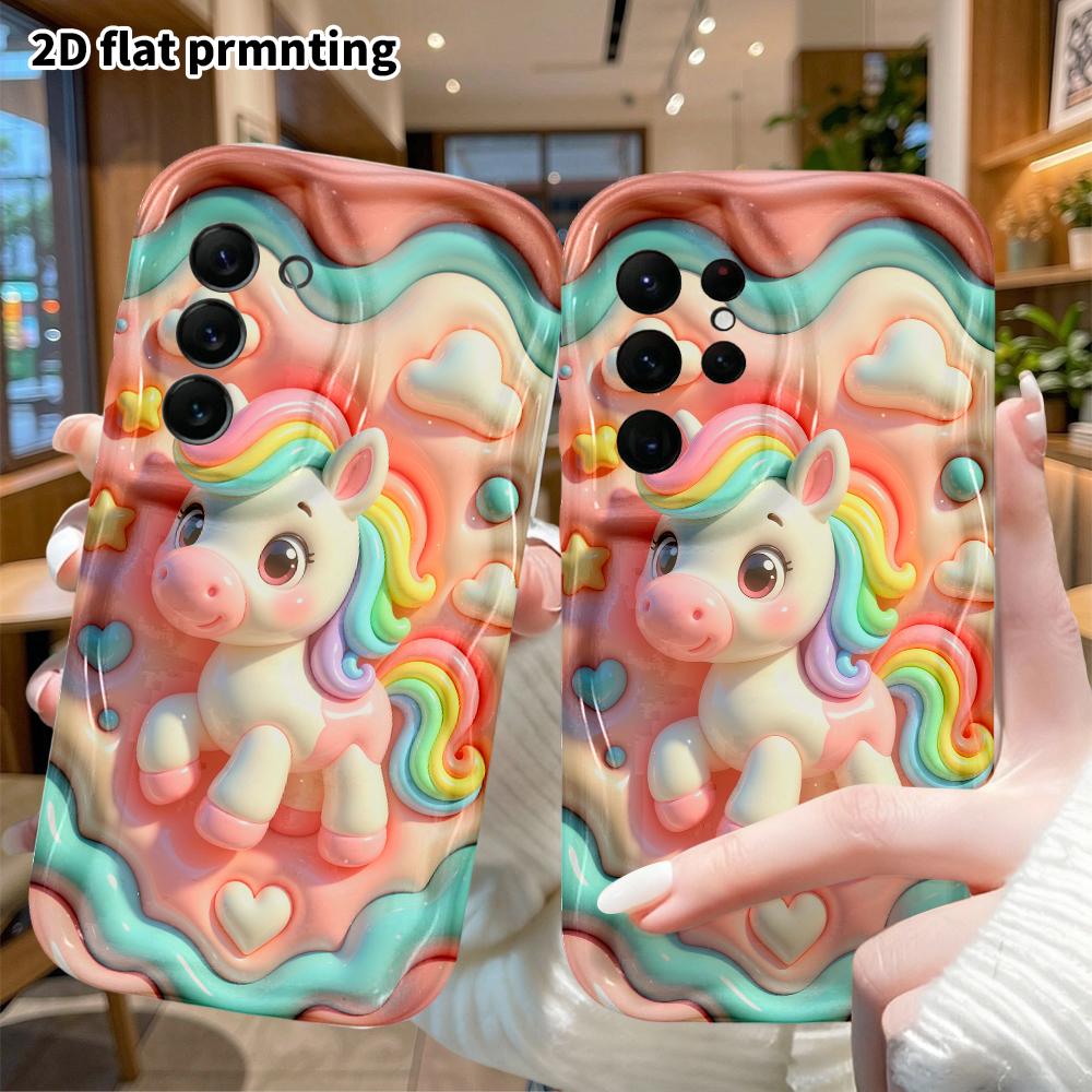 Phone case: 2D flat design suitable for Samsung Galaxy A34 A35 M05 M06 S20 S22 S21 FE Plus 5G protective case, rainbow unicorn, perfect Christmas and