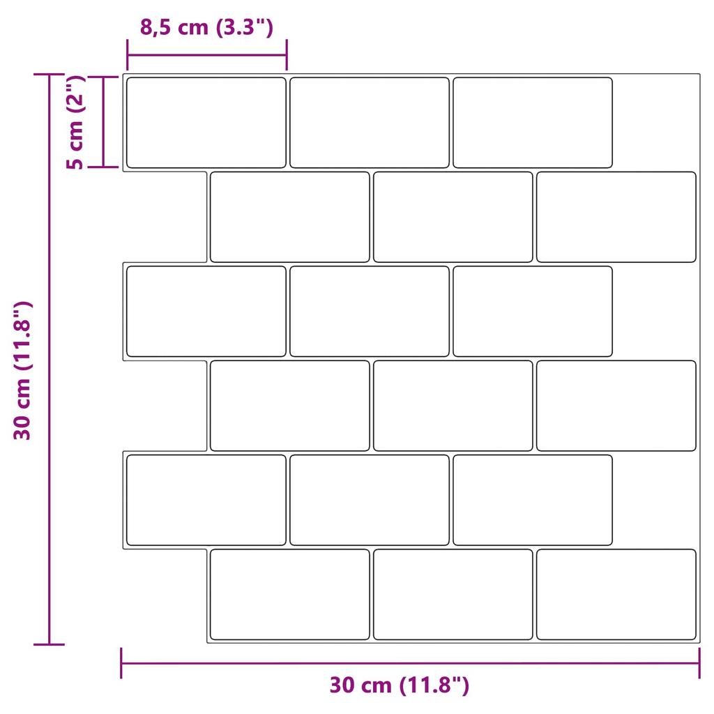 Subway Tile 10 pcs Black 30 x 30 cm Polyurethane and PET
