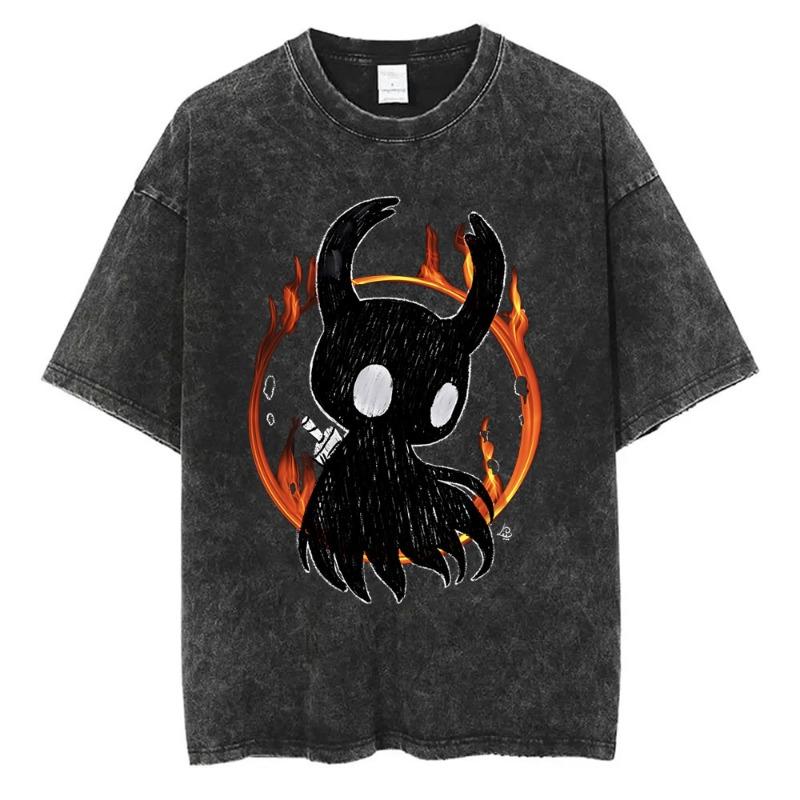 Washed Vintage Game Hollow Knight Double Sided Print T-shirt Fans Gift Men Women Fashion Casual Oversized Short Sleeve T Shirts