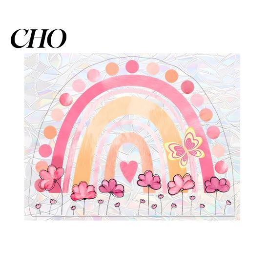 No Glue Window Sticker Rainbow Suncatcher Cling, Colorful Prismatic Flowers Anti-Collision Sticker, Decorative Glass Cling Reusable Static Door Decal