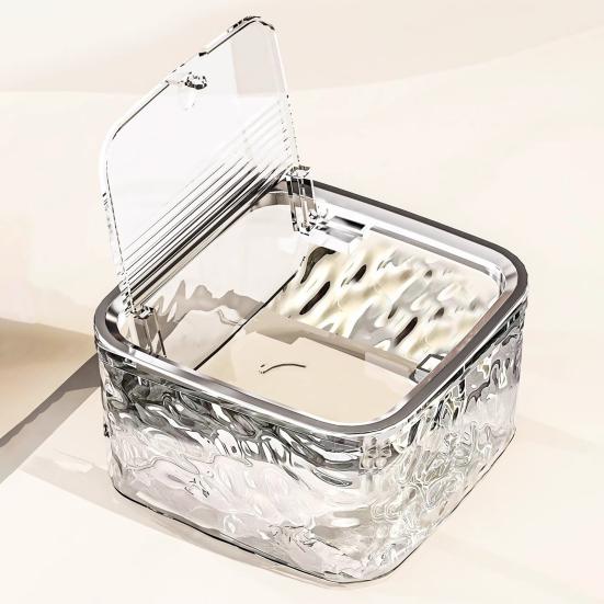 Transparent Desktop Bin Hair Accessories Case Water Ripple Jewelry Organizer with Press Open Lid Storage Box for Dressing Table Office