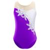 Girls Shiny Sequins Leotard Sleeveless Mesh Patchwork Ballet Dance Gymnastic Skating Jumpsuit