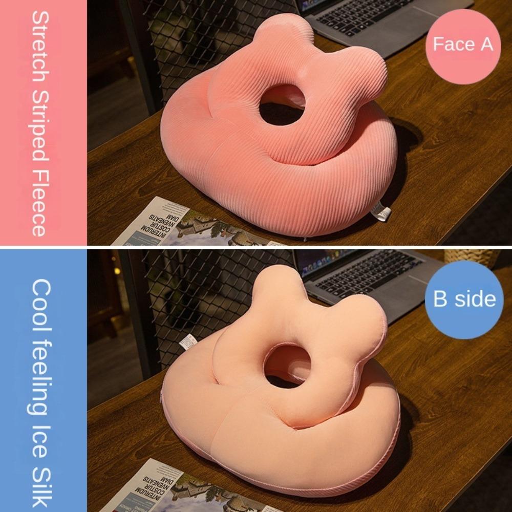 Double-sided Bear Pillow Stuffed Toy Plush&Ice Silk Sunmer Nap Pillow Winter