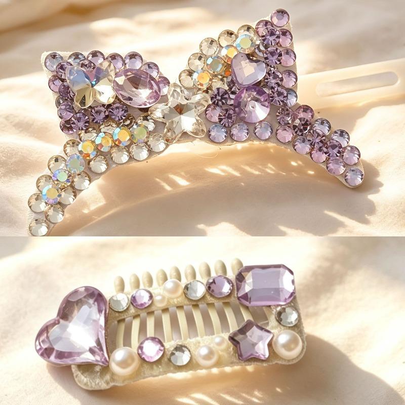 Handmade Purple Rhinestone Pet Hair Clips Set Pearl Crystal Dog Hair Accessories for Maltese Yorkshire Bichon Long Hair Puppy Grooming Decor