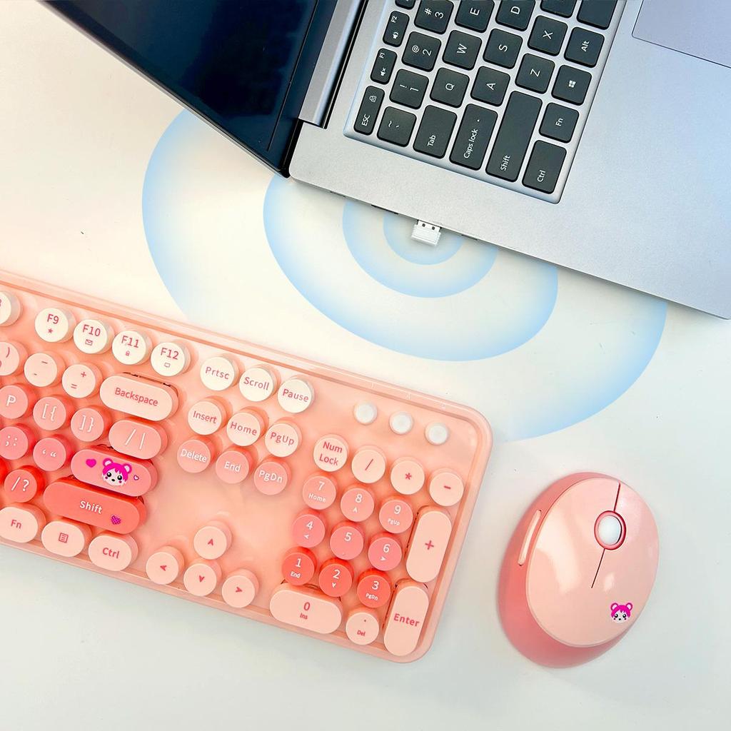 Mofii Беспроводная клавиатура и мышь в комплекте, 2,4 ГГц ретро полноразмерная клавиатура с цифровой панелью и симпатичная беспроводная мышь для компьютера ПК