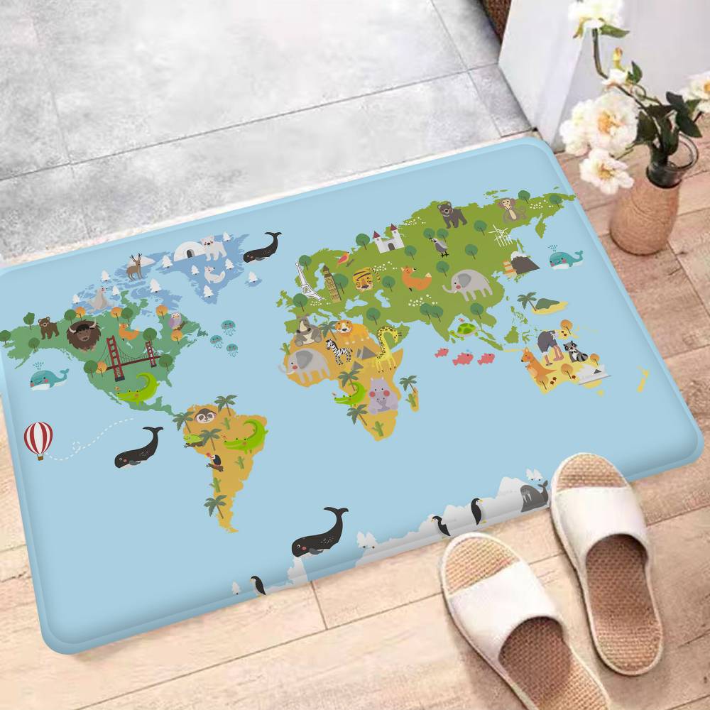 Cartoon animal world Door Mat Washable Non-Slip Living Room Sofa Chairs Area Mat Kitchen Toilet Rug