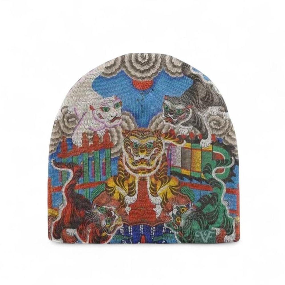 Elastic Printed Beanie Hat Breathable Graphic Knit Beanie Brimless Skull Cap Men Women Unisex