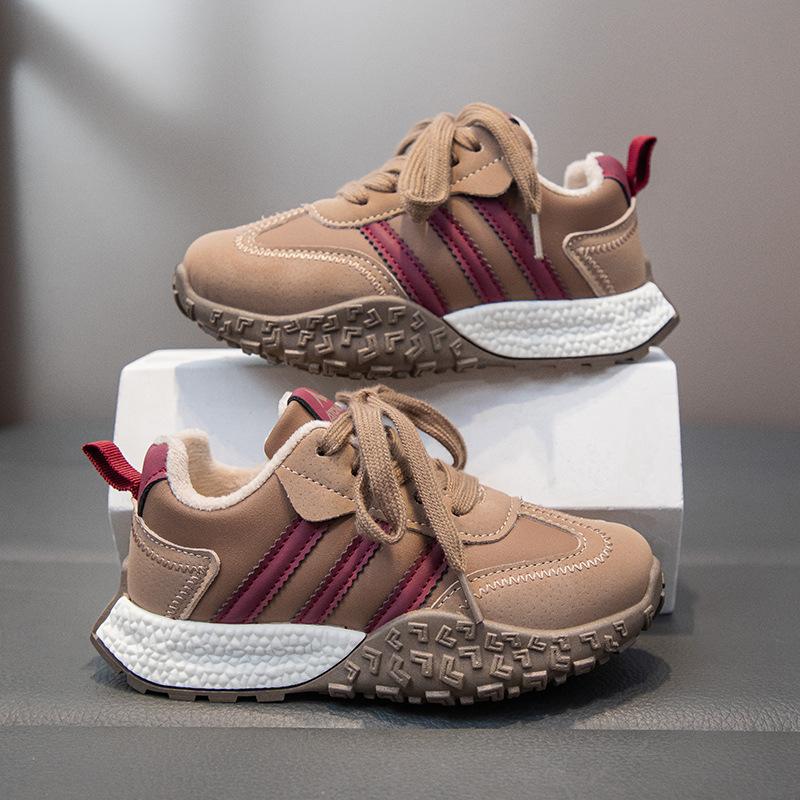 Новые осенне-зимние детские кроссовки Модные спортивные повседневные кроссовки с хлопковой подкладкой и плюшем