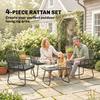 4 Piece Rattan Garden Furniture Set, Outdoor Patio Furniture with Loveseat, Armchairs and Coffee Table