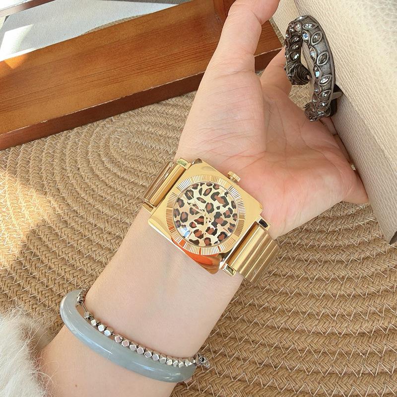 new watch leopard print women's fashion exquisite steel band large plate women's luxury quartz watch accessories gift