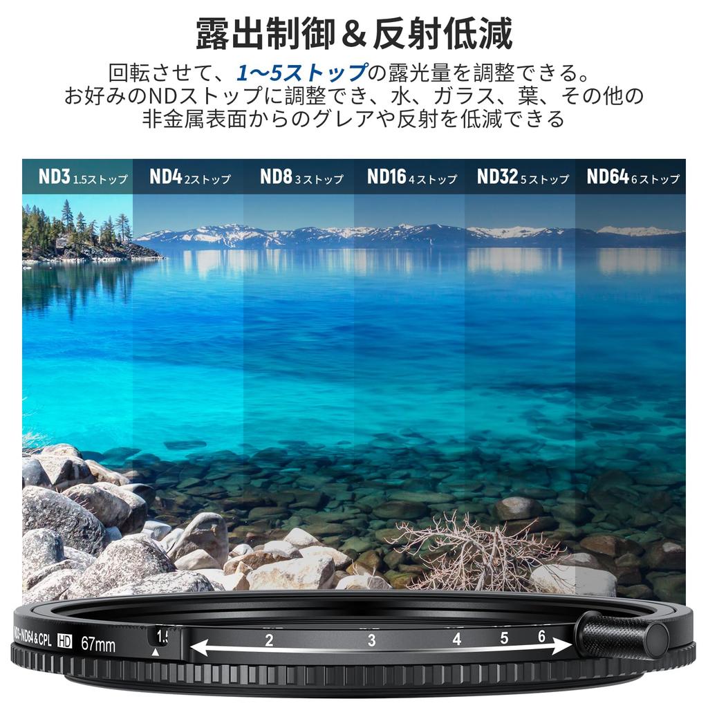 NEEWER 67mm True Color Variable ND & CPL Filter with Putter, ND3-64, 1.5-6 Stops