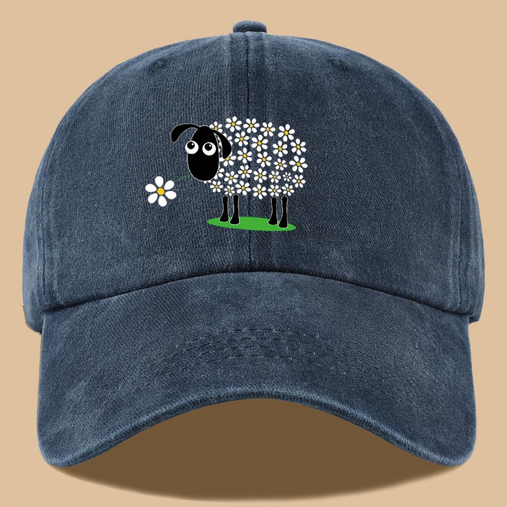 Cute Floral Grassland Sheep Print Truck Driver Hat and Retro Washed Baseball Cap Vacation Beach Sun Hat