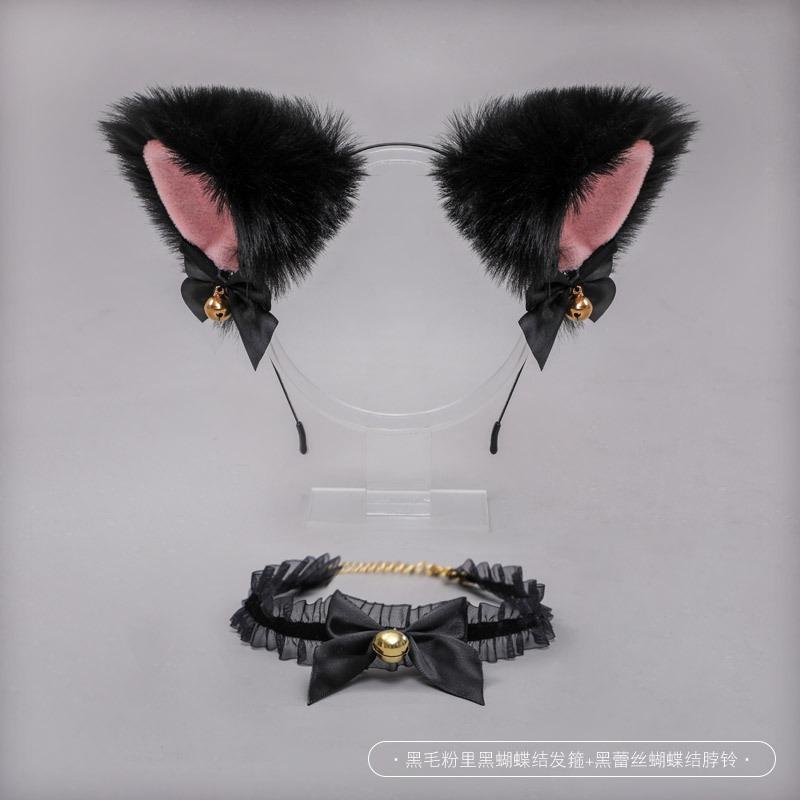 A Handmade Olita Accessory Fox Ears Cat Ears Headband Lace Bow Bell Collar Set