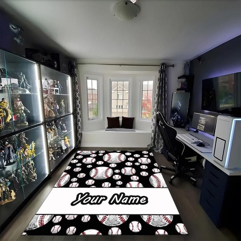 1PC Custom Name Baseball Cover Theme Floor Mat Ideal for Living Room, Game Rooms, Office, Bedroom, Office Floor Mat , Floor Mats for Home