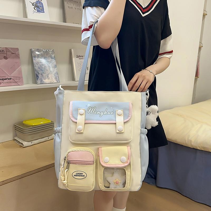 Сумка кроссбоди с цветными блоками, женская сумка на плечо в студенческом стиле, сумка-тоут большой вместимости для учеников средней школы