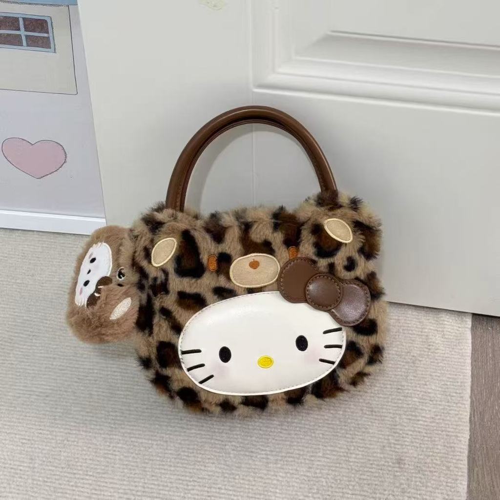 Плечевая сумка Hello Kitty в ретро-стиле с леопардовым принтом, из ПУ-материала, для повседневного использования
