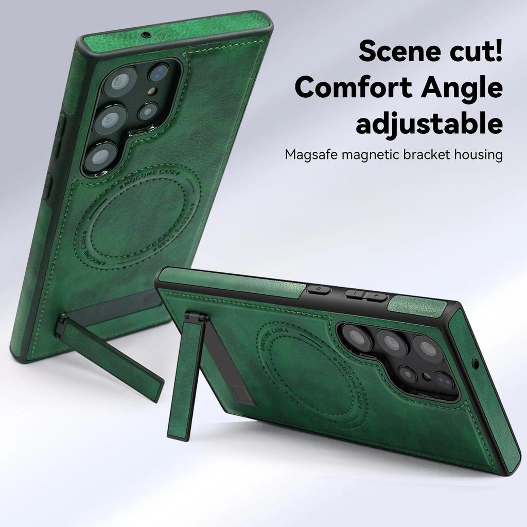 For Samsung Galaxy S24 Ultra S23 S22 Ultra Plus Leather Stand Magnetic Wireless Charging Phone Case Fall Prevention Phone Covers