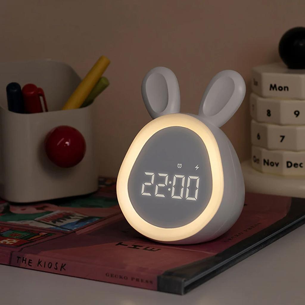 Rabbit Night Light Alarm Clock USB Charging LED Dimmable Snooze Timer Smart Digital Clock for Kids