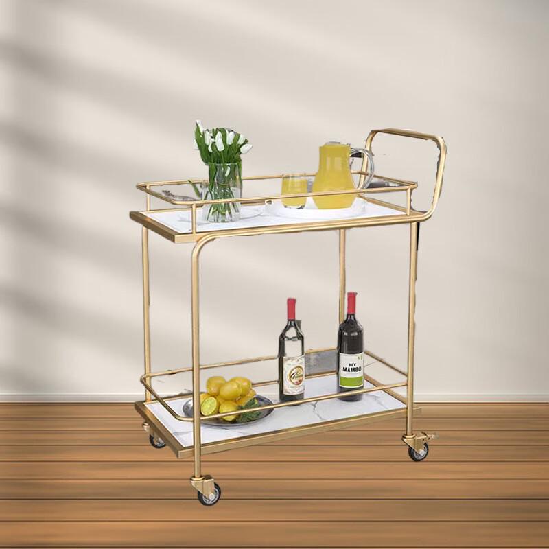 Современная золотая 2-ярусная сервировочная и складская тележка