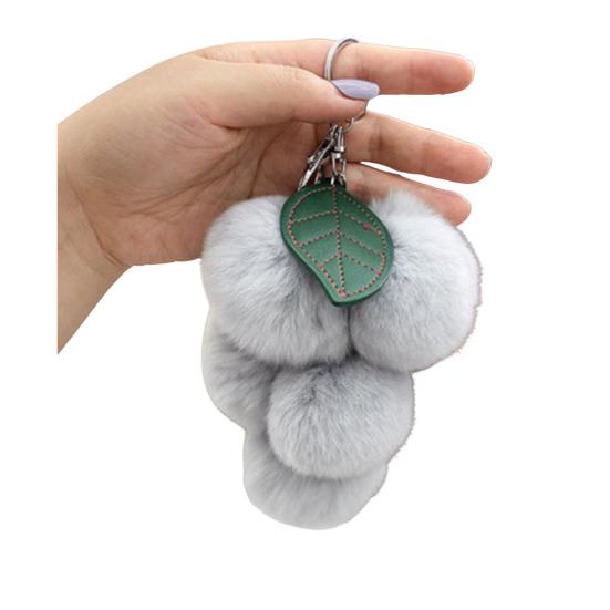 Plush Grape Keychain Fuzzy Faux Fur Car Bag Decoration Hanging Pendant with Metal Buckle Backpack