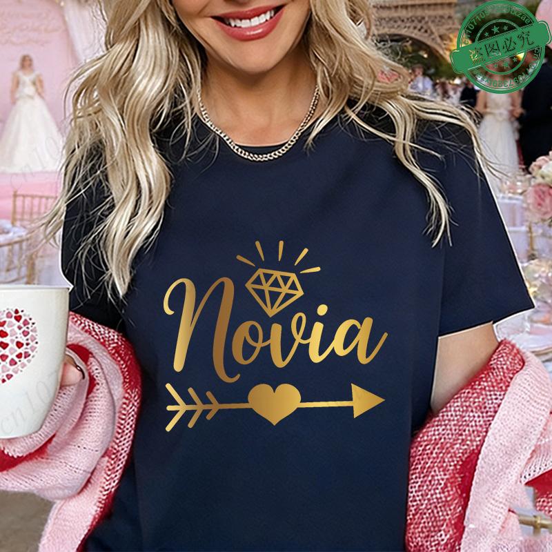 Spanish Bridesmaid Bride Tribe T-Shirts Gold Foil Graphic Tees O Neck Tops for Bachelorette Party Bridal Shower Women Clothing