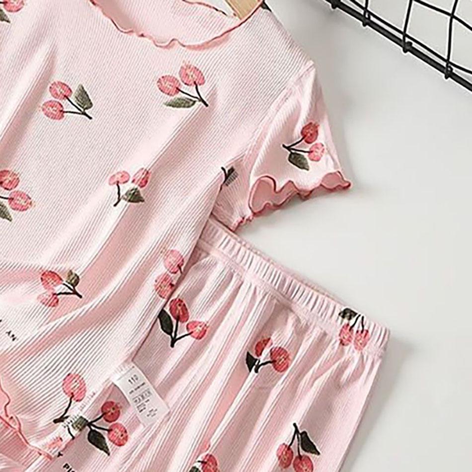Детский летний комплект пижамы Милый и удобный Повседневный Ледяной шелк Короткий рукав и короткие штаны Для девочек Комплекты пижам
