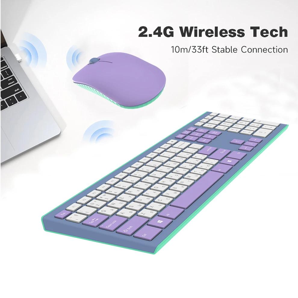 Полноразмерная 2,4G беспроводная клавиатура и мышь комбинированный набор с цифровой панелью для компьютера, ноутбука, настольного ПК, Windows, русская клавиатура