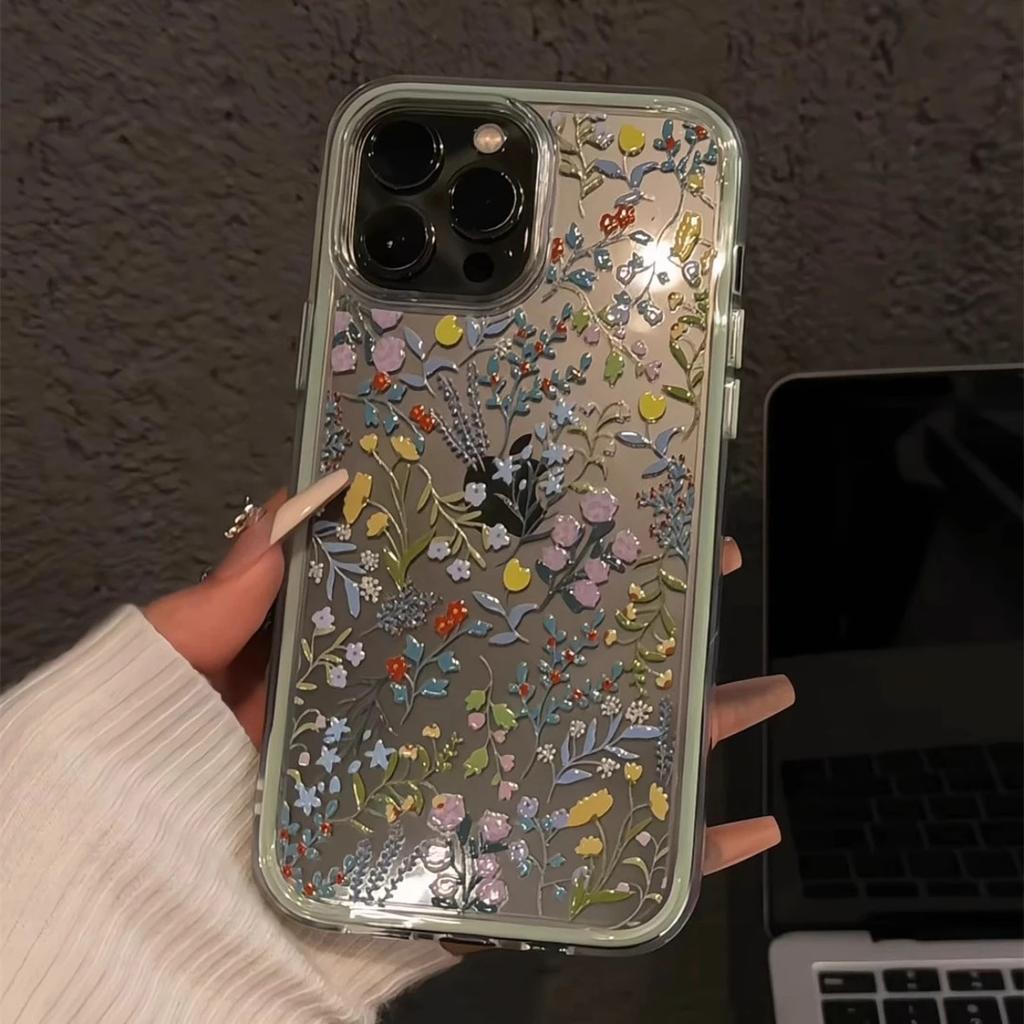Ins весенние и летние полевые цветы подходят для iPhone16 чехол для мобильного телефона Apple 17 Pro два в одном 14 свежий 13 противоударный 15 наборы