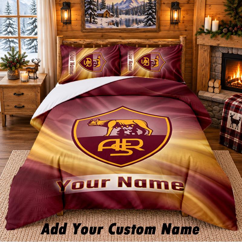 AS Roma Pattern Bedding 3Pcs Set Custom Name, Bed Sheet And Pillowcases For Home Bedroom