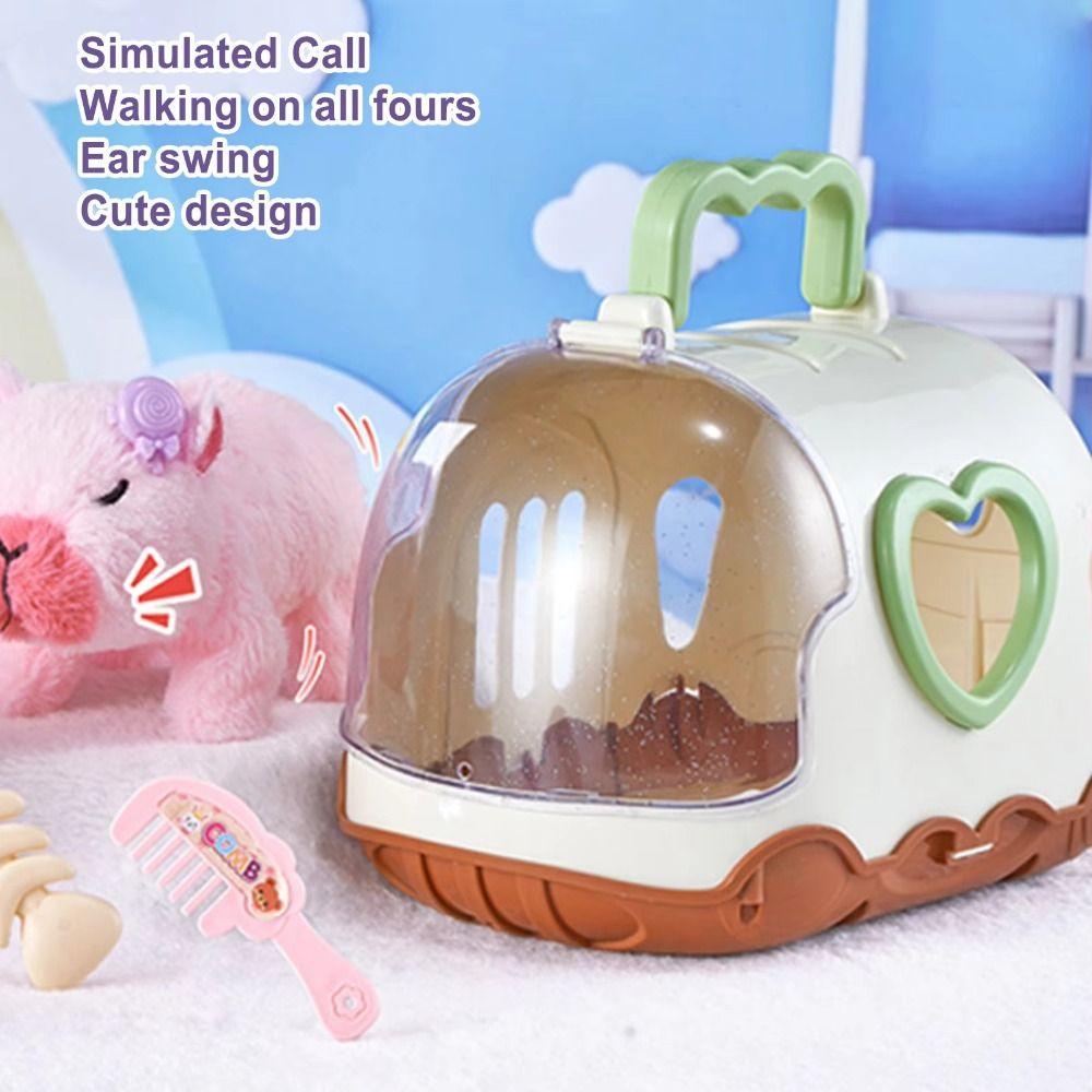 Rechargeable Electric Capybara Toy with Sound Cute Plush Capybara Figure Set Mouth Moving Interactive Capybara Walking Doll