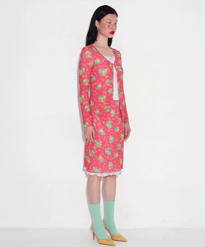 Cecese Rose Pointed Lace Hem Skirt Pink
