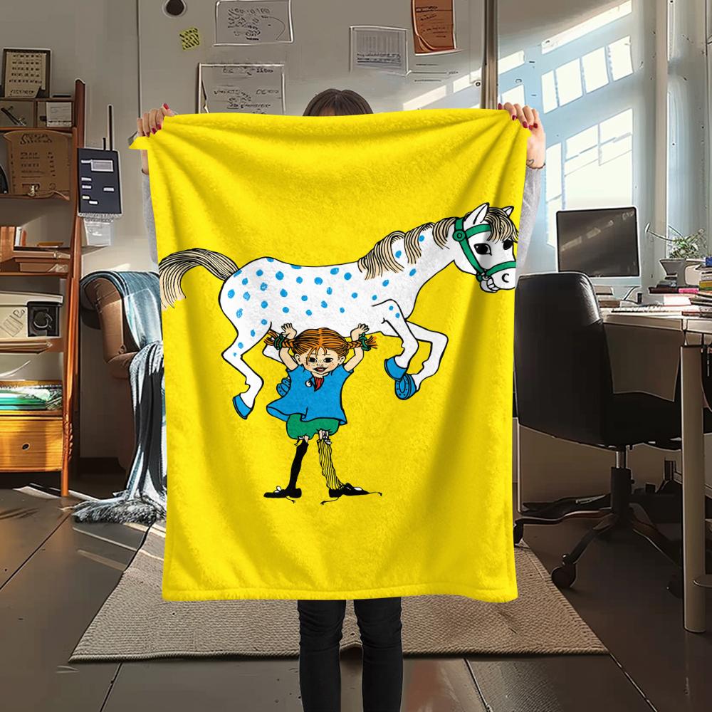 1PC Pippi Longstocking Print Flannel Blanket, High quality Comfortable for All Seasons, Home Decor, Warmth and Comfort, Perfect for Christmas Gifts113