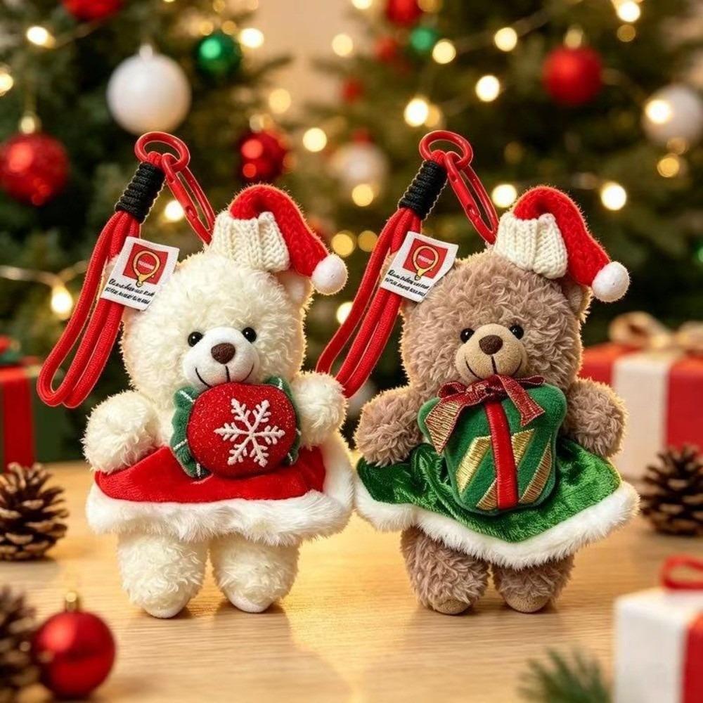Soft Plush Christmas Bear Keychain Cute Dress Xmas Bag Charm Plush Toy Pendant Backpack Decor