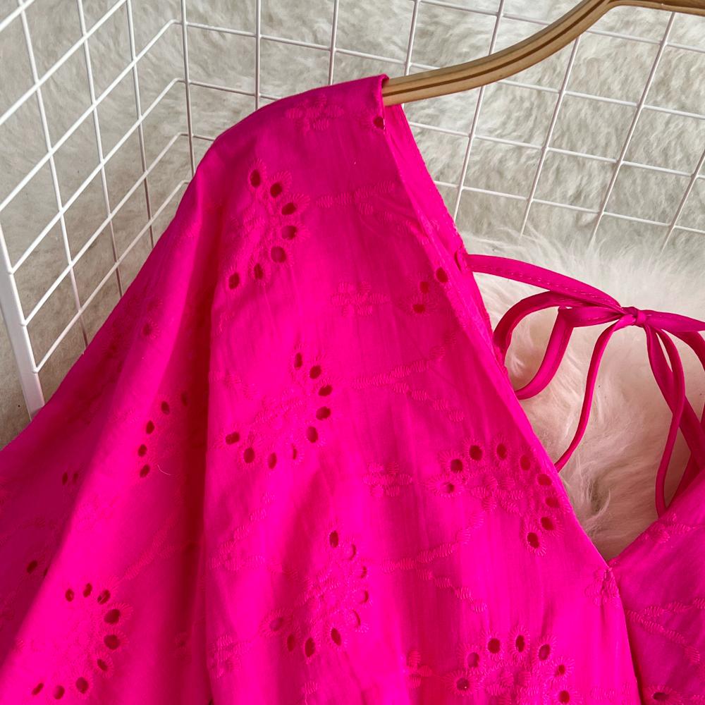 Винтажное полое платье с вышивкой и высокой талией, сказочное платье трапециевидной формы с короткими рукавами, шикарное летнее пляжное платье, женский сарафан для отпуска