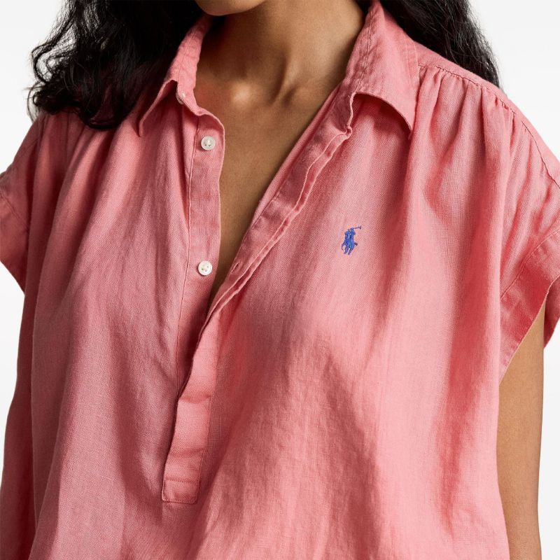 Polo Ralph Lauren Однотонная рубашка поло с вышитым логотипом и коротким рукавом, женские рубашки, розово-лососевый цвет 211935131-002